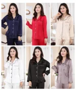 Women’s Silk Satin Pajama Set – Turn-Down Collar Full-Length Summer Sleepwear - Image 2