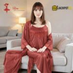 2-Pcs Satin Slip Nightwear – Elegant Lace Maxi Set - Image 7