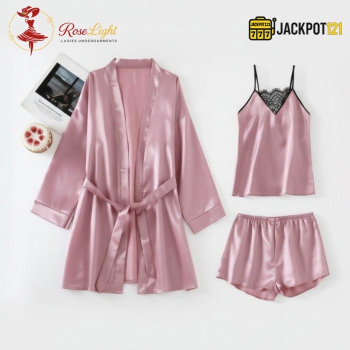 3 Piece Soft Net Elegant Nighty – Luxury Satin Set - Image 2