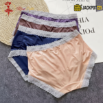 Pack of 2 Ladies Mid Waist Lace Trim Soft Silk Panties – Elegant & Comfortable - Image 2