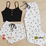 3PC Cute Pajama Set for Women – Tank Top, Wide Leg Pants & Shorts Sleepwear - Image 8