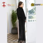 Pack of 2 Satin Silky Stylish Night Gown with Velvet Lace Robe - Image 8