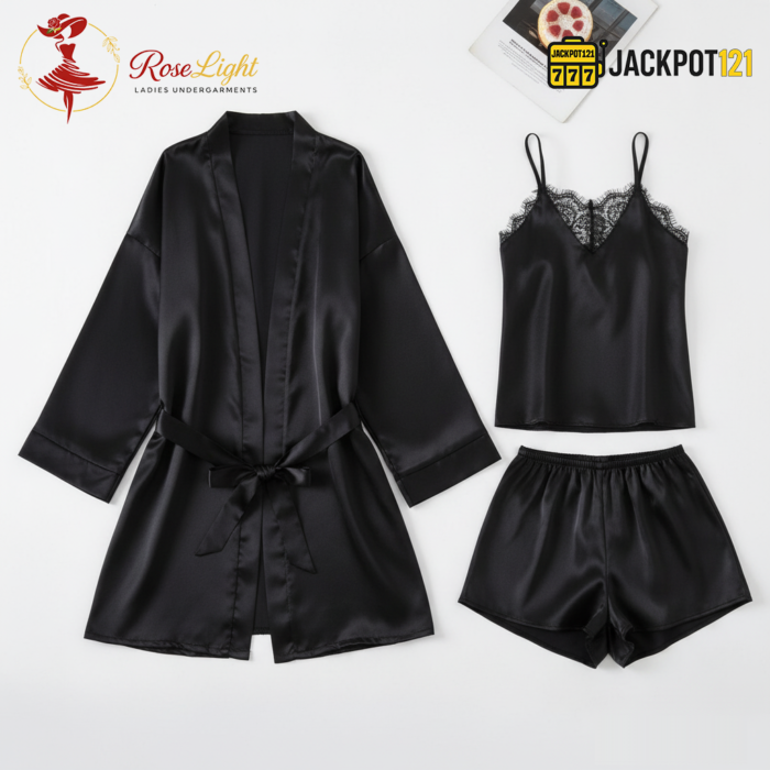 3 Piece Soft Net Elegant Nighty – Luxury Satin Set - Image 3