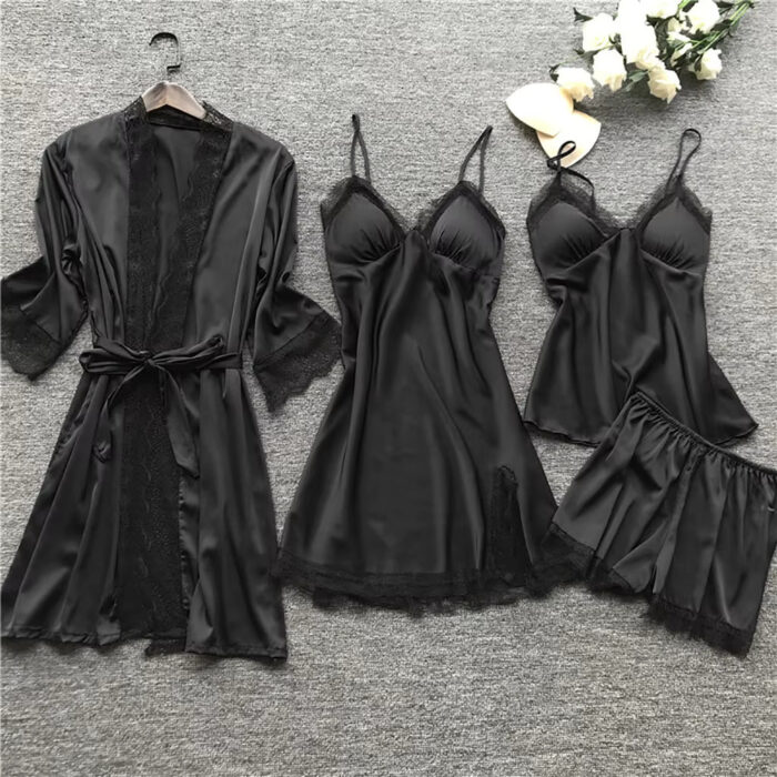 Korean-Style Strappy Satin Pajama Set with Chest Pads – Luxury Homewear Collection - Image 6