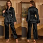 Luxe Lace-Trim Satin Pajama Set with Robe – 3-Piece Luxury Collection - Image 2