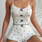 LAZANA Heart Print Ribbed Frill Trim Pajama Set – Cute Crop Cami & Shorts - Image 5