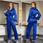 Luxe Lace-Trim Satin Pajama Set with Robe – 3-Piece Luxury Collection - Image 3