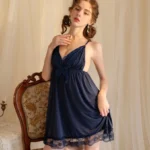 V-Neck Floral Lace Front Butterfly Lingerie – Satin Silk Nighty - Image 3