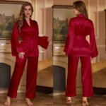 Luxe Lace-Trim Satin Pajama Set with Robe – 3-Piece Luxury Collection
