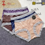 Pack of 2 Ladies Mid Waist Lace Trim Soft Silk Panties – Elegant & Comfortable