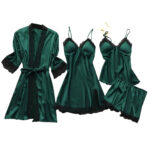 Korean-Style Strappy Satin Pajama Set with Chest Pads – Luxury Homewear Collection - Image 4