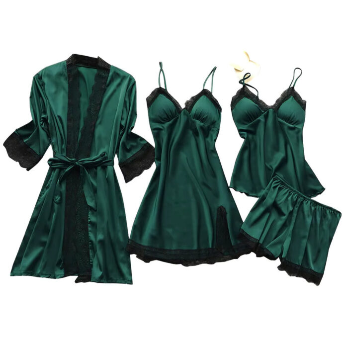 Korean-Style Strappy Satin Pajama Set with Chest Pads – Luxury Homewear Collection - Image 4