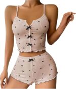 LAZANA Heart Print Ribbed Frill Trim Pajama Set – Cute Crop Cami & Shorts - Image 11