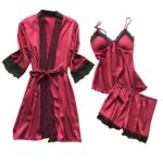 Korean-Style Strappy Satin Pajama Set with Chest Pads – Luxury Homewear Collection