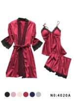 Korean-Style Strappy Satin Pajama Set with Chest Pads – Luxury Homewear Collection