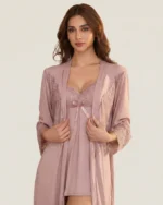 Lace & Soft Satin 3-Piece Bridal Nightwear Set with Robe - Image 2