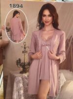 Lace & Soft Satin 3-Piece Bridal Nightwear Set with Robe