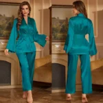 Luxe Lace-Trim Satin Pajama Set with Robe – 3-Piece Luxury Collection - Image 5