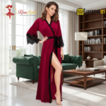 Pack of 2 Satin Silky Stylish Night Gown with Velvet Lace Robe - Image 9