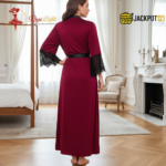 Pack of 2 Satin Silky Stylish Night Gown with Velvet Lace Robe - Image 10