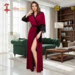 Pack of 2 Satin Silky Stylish Night Gown with Velvet Lace Robe - Image 12