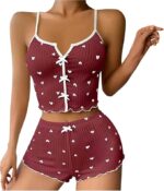 LAZANA Heart Print Ribbed Frill Trim Pajama Set – Cute Crop Cami & Shorts - Image 8