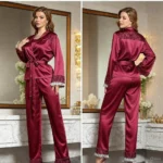 Luxe Lace-Trim Satin Pajama Set with Robe – 3-Piece Luxury Collection - Image 7