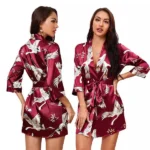 Printed Silk Lingerie Pastel Beach Robe Loungewear - Image 7