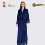 Pack of 2 Satin Silky Stylish Night Gown with Velvet Lace Robe - Image 13