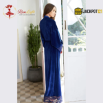 Pack of 2 Satin Silky Stylish Night Gown with Velvet Lace Robe - Image 15