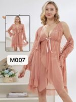 Moonlit Desire Lace Nighty – 3-Piece Maroon Net Lingerie Set - Image 4