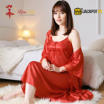 2-Pcs Satin Slip Nightwear – Elegant Lace Maxi Set - Image 3