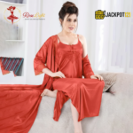 2-Pcs Satin Slip Nightwear – Elegant Lace Maxi Set - Image 4