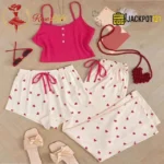 3PC Cute Pajama Set for Women – Tank Top, Wide Leg Pants & Shorts Sleepwear - Image 6