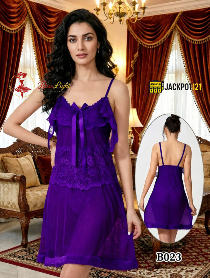 Elegant Lace Babydoll Nightdress – Sheer Soft Lingerie Dress - Image 3