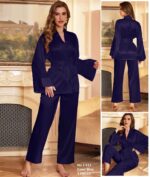 Luxe Lace-Trim Satin Pajama Set with Robe – 3-Piece Luxury Collection - Image 8
