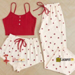 3PC Cute Pajama Set for Women – Tank Top, Wide Leg Pants & Shorts Sleepwear - Image 2
