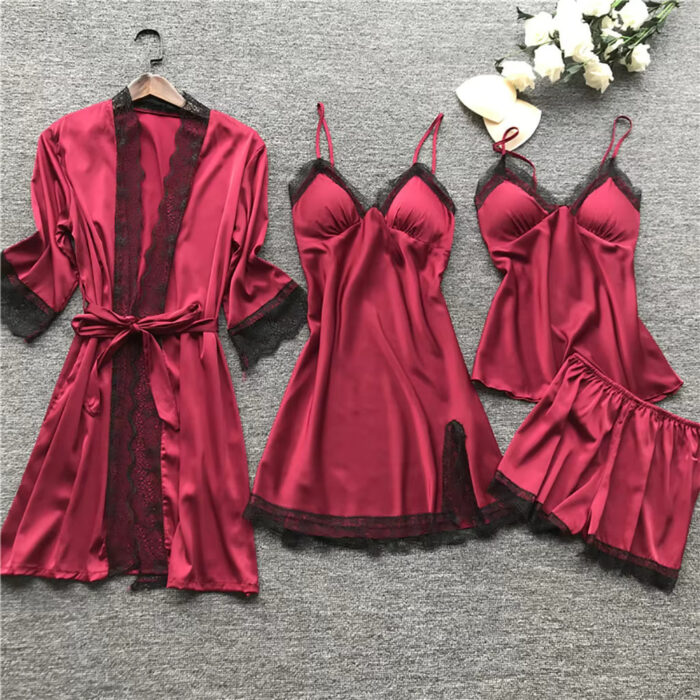 Korean-Style Strappy Satin Pajama Set with Chest Pads – Luxury Homewear Collection - Image 2