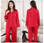 Women’s Silk Satin Pajama Set – Turn-Down Collar Full-Length Summer Sleepwear - Image 7