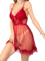 Sexy Bridal Nightgown – Luxury Red Tulle Bridal Lingerie - Image 4