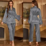 Luxe Lace-Trim Satin Pajama Set with Robe – 3-Piece Luxury Collection - Image 9