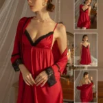 Steamy Red 2‑Piece Lingerie Set | Short Nighties Set for Women