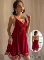 V-Neck Floral Lace Front Butterfly Lingerie – Satin Silk Nighty