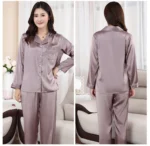 Women’s Silk Satin Pajama Set – Turn-Down Collar Full-Length Summer Sleepwear