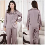 Women’s Silk Satin Pajama Set – Turn-Down Collar Full-Length Summer Sleepwear