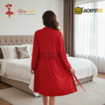 2 Piece Elegant Red Nighty Set – Sheer Robe Luxury Wear - Image 5
