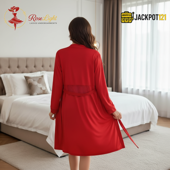 2 Piece Elegant Red Nighty Set – Sheer Robe Luxury Wear - Image 5