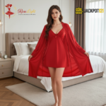 2 Piece Elegant Red Nighty Set – Sheer Robe Luxury Wear - Image 10