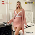 2 Piece Lace Trim Satin Nighty Set – Elegant Dusty Rose Sleepwear