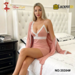 2 Piece Lace Trim Satin Nighty Set – Elegant Dusty Rose Sleepwear - Image 2